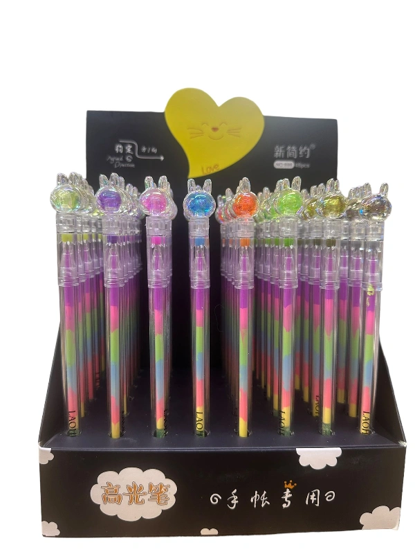 Lüks Gökkuşağı Tavşan Model Jel Kalem / 48li Stant