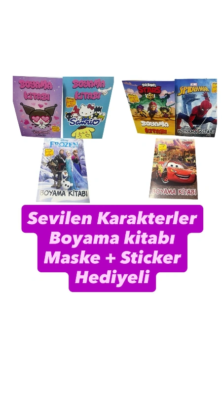 KARAKTERLİ MODEL BOYAMA KİTABİ / STİKCER MASKE/ 120Lİ KARIŞIK